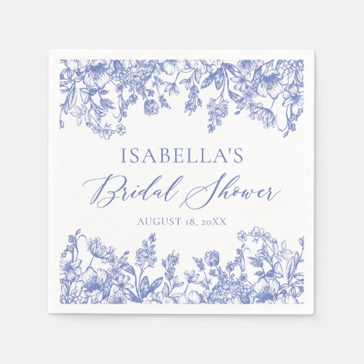 ヴィンテージブルーフローラブライダルシャワー紙ナプキンス スタンダードカクテルナプキン (正面)