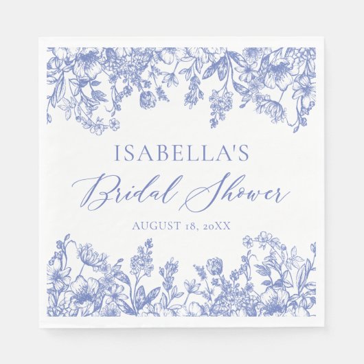 ヴィンテージブルーフローラブライダルシャワー紙ナプキンス スタンダードランチョンナプキン (正面)