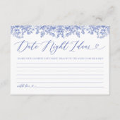 ヴィンテージブルーフローラブライダル日付ナイトアイディアカード エンクロージャーカード (正面)