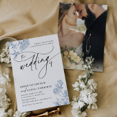 ヴィンテージブルーフローラミニマル結婚リスト 招待状