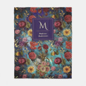 ヴィンテージブルーフローラモノグラム フリースブランケット (正面)