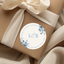 ヴィンテージブルーフローララウンド結婚のステッカーイニシャル ラウンドシール