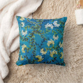 ヴィンテージブルーフローラルパターンイラストレーション クッション (ブランケット)