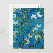 ヴィンテージブルーフローラルパターンイラストレーション ポストカード (正面/裏面)