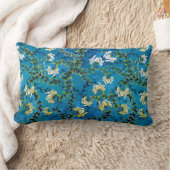 ヴィンテージブルーフローラルパターンイラストレーション ランバークッション (ブランケット)
