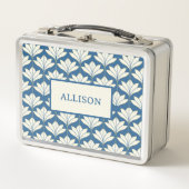 ヴィンテージブルーフローラルパターン名 メタルランチボックス (正面)