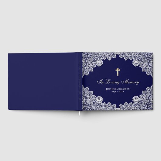 ヴィンテージブルーフローラレース記念葬儀写真 ゲストブック (全面)