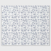 ヴィンテージブルーフローラワイルドフラワーガーデン ラッピングペーパー (フラット)