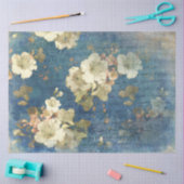 ヴィンテージブルーフローラ切り離し 薄葉紙 (クラフト)