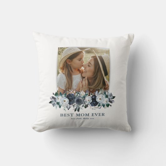 ヴィンテージブルーフローラ母の日写真 クッション (正面)