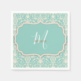 ヴィンテージブルーフローラ水彩パターン スタンダードカクテルナプキン