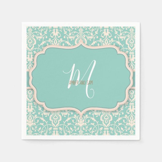 ヴィンテージブルーフローラ水彩パターン スタンダードカクテルナプキン (正面)