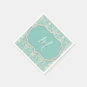 ヴィンテージブルーフローラ水彩パターン スタンダードカクテルナプキン (角)