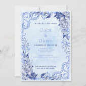 ヴィンテージブルーフローラ水彩結婚式招待状 招待状 (正面)