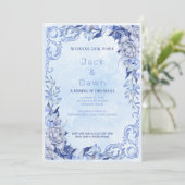 ヴィンテージブルーフローラ水彩結婚式招待状 招待状 (スタンド正面)