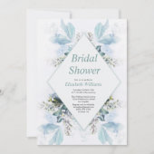 ヴィンテージブルーフローラ水色ブライダルシャワー 招待状 (正面)