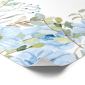 ヴィンテージブルーフローラ結婚のウェルカムサイン ポスター (角)