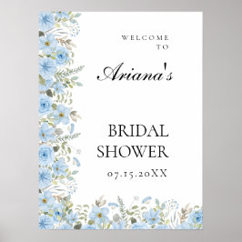 ヴィンテージブルーフローラ結婚のウェルカムサイン ポスター