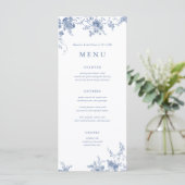ヴィンテージブルーフローラ結婚のテーブルメニューカード メニュー (スタンド正面)