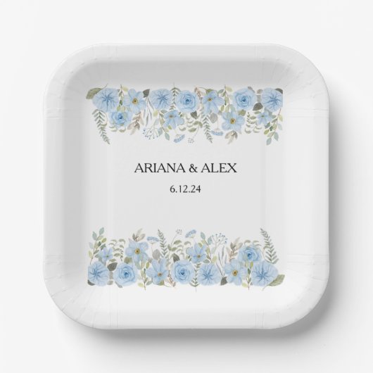 ヴィンテージブルーフローラ結婚の紙プレート ペーパープレート (正面)