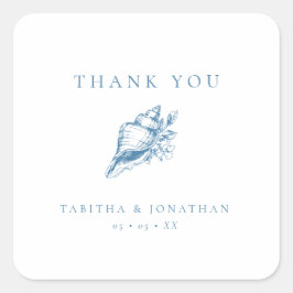 ヴィンテージブルーフローラ結婚シェルありがとう スクエアシール