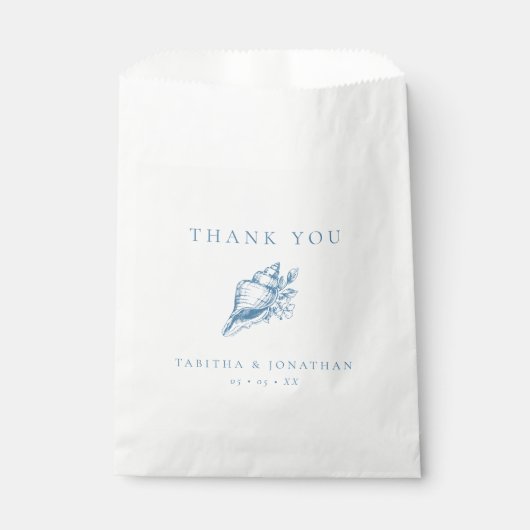 ヴィンテージブルーフローラ結婚シェルありがとう フェイバーバッグ (正面)