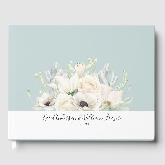 ヴィンテージブルーフローラ結婚ズゲストブック ゲストブック (正面)