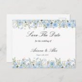 ヴィンテージブルーフローラ結婚式の日付の保存 ポストカード (正面/裏面)