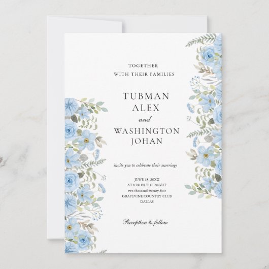 ヴィンテージブルーフローラ結婚式招待状 招待状 (正面)