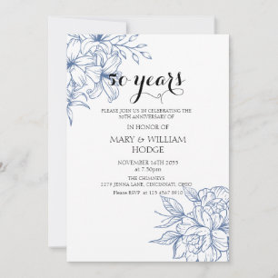 ヴィンテージブルーフローラ結婚50周年 招待状