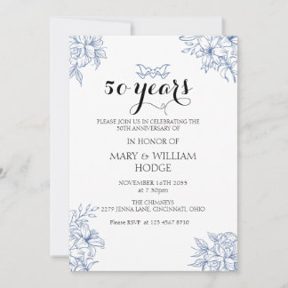 ヴィンテージブルーフローラ結婚50周年 招待状