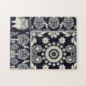 ヴィンテージブルーフローラ花織物織物 ジグソーパズル (横)