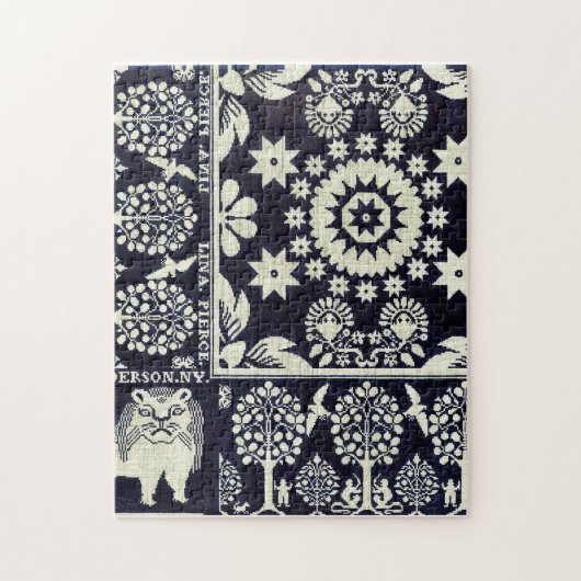 ヴィンテージブルーフローラ花織物織物 ジグソーパズル (縦)