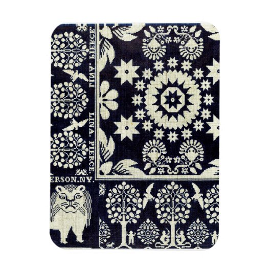 ヴィンテージブルーフローラ花織物織物 マグネット (縦)