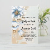 ヴィンテージブルーフローラ誕生日 招待状 (スタンド正面)