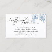 ヴィンテージブルーフローラQRコード結婚式RSVP 名刺 (正面)