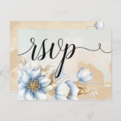 ヴィンテージブルーフローラRSVP招待状はがき インビテーションポストカード (正面/裏面)