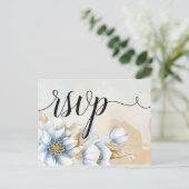 ヴィンテージブルーフローラRSVP招待状はがき インビテーションポストカード (スタンド正面)
