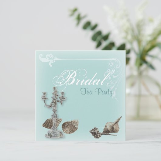 ヴィンテージブルーブライダルシャワーティーパーティの招待状 招待状 (スタンド正面)