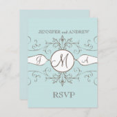 ヴィンテージブルーブラウンウェディングRSVPカード 出欠カード (正面/裏面)