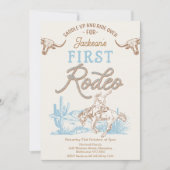 ヴィンテージブルーブラウンカウボーイファーストRodeo 1st誕生日 招待状 (正面)