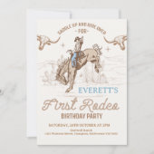 ヴィンテージブルーブラウンカウボーイロデオ1st誕生日 招待状 (正面)