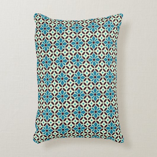 ヴィンテージブルーブラウンバルセロナスタータイル幾何学模様 アクセントクッション (正面(垂直))