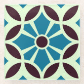 ヴィンテージブルーブラウンバルセロナスタータイル幾何学模様 ガラスコースター (正面)