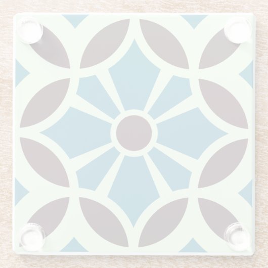ヴィンテージブルーブラウンバルセロナスタータイル幾何学模様 ガラスコースター (裏面)