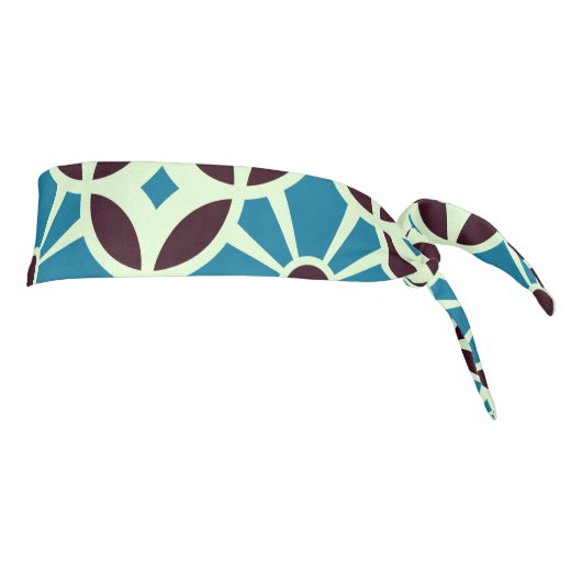 ヴィンテージブルーブラウンバルセロナスタータイル幾何学模様 タイヘッドバンド (回転90)