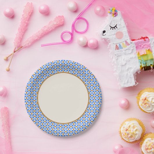 ヴィンテージブルーブラウンバルセロナ花びら幾何学的タイル ペーパープレート (パーティー)