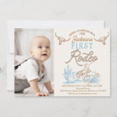 ヴィンテージブルーブラウンフォトファーストRodeo 1歳 招待状 (正面)