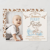 ヴィンテージブルーブラウンフォトファーストRodeo 1歳 招待状 (正面/裏面)