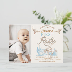 ヴィンテージブルーブラウンフォトファーストRodeo 1歳 招待状